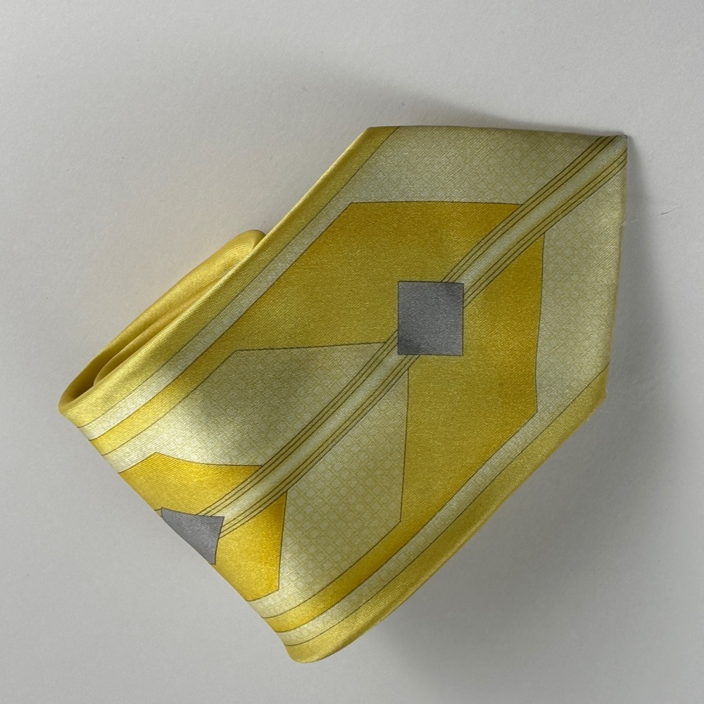 Bruno Conte Tie Mens OS Yellow Geometric Art Deco Hand Made Polyester Art Deco - Picture 2 of 6